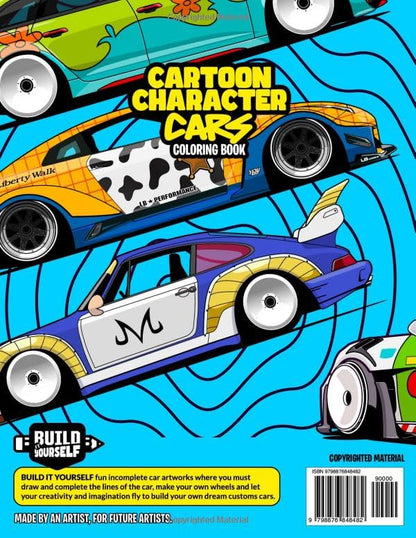 Cartoon Character Cars Coloring Book: Fun automotive adventure with 40 coloring pages for kids & teens Ages 6-18