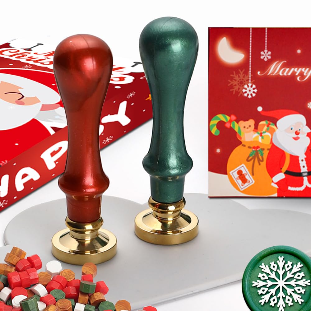 WUERLIN Christmas Wax Seal Kit - Santa Claus & Snowflake Wax Stamps, Deep Engrave, Great for Decoration, Christmas & New Year Cards & Envelopes WUERLIN