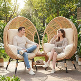 TQKVIPI 2 pcs Oversized Wicker Egg Chair Outdoor Indoor - Rattan Patio Egg Lounge Chairs with Cushion 500lbs Capacity for Living Room, Balcony, Backyard TQKVIPI