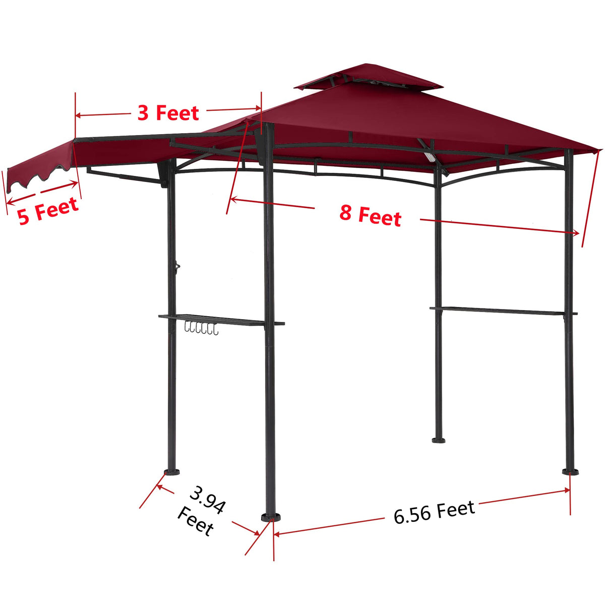 FAB BASED 5x8 Grill Gazebo, Outdoor BBQ Grill Patio Canopy with Extra Shadow & LED Lights, Barbeque Gazebo Canopy (Red) FAB BASED