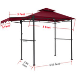 FAB BASED 5x8 Grill Gazebo, Outdoor BBQ Grill Patio Canopy with Extra Shadow & LED Lights, Barbeque Gazebo Canopy (Red) FAB BASED