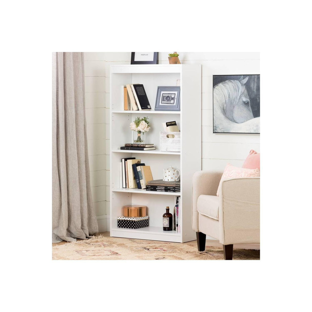 Maykoosh Artisanal Artistry 4-Shelf Bookcase - Compact Versatile Bookcase w/Adjustable Shelves for Any Room, 11.5" D x 28" W x 56" H Ideal as a Modern Bookcase, Wooden Bookshelf, or Display Bookcase Maykoosh