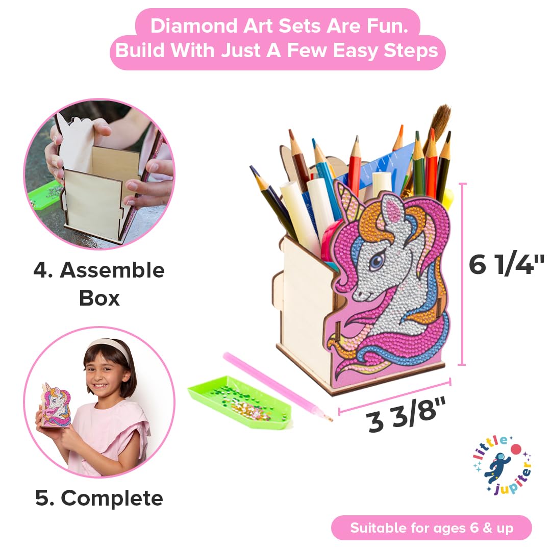 Little Jupiter Unicorn Diamond Art Kids Pencil Holder - Unicorn Crafts - Pencil Holder for Desk - Gem Art - Dot Art Kits Little Jupiter