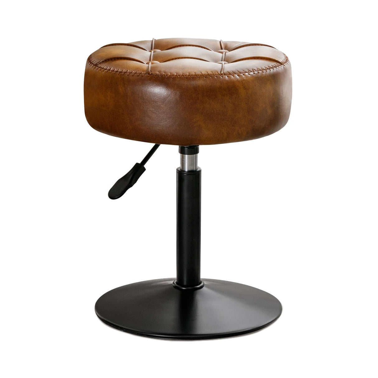 LUE BONA Adjustable Swivel Vanity Chair, Brown Faux Leather Stool for Makeup Room, Small for Bathroom, Living Room LUE BONA
