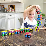 On Track USA Wooden Train Set ABC Magnetic Trains for Toddlers 12 Pieces, Compatible with All Train Track Accessory Sets, Alphabet and Numbers Toy Trains for Boys and Girls On Track USA