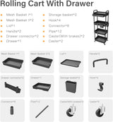 Sorgion 4 Tier Rolling Cart Organizer,Art Craft Diaper Bedside Snack Laundry Room Bathroom Organizer Narrow Thin Slim Rolling Trolley Utility Cart with Wheels for Kitchen,Office(Black) Sorgion