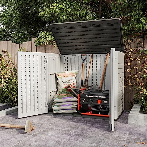 Greesum Outdoor Horizontal Resin Storage Sheds 34 Cu. Ft. Weather Resistant Resin Tool Shed, Extra Large Capacity Weather Resistant Box for Bike, Garbage Cans, Lawnmowe, Without Divider, White