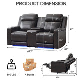 P.H.Furn Power Loveseat Recliner Sofa, Home Theater Seating with Adjustable Headrest, Blue LED Lighting, Reclining Loveseat, Storage, Cup Holder, USB, Charging P.H.Furn