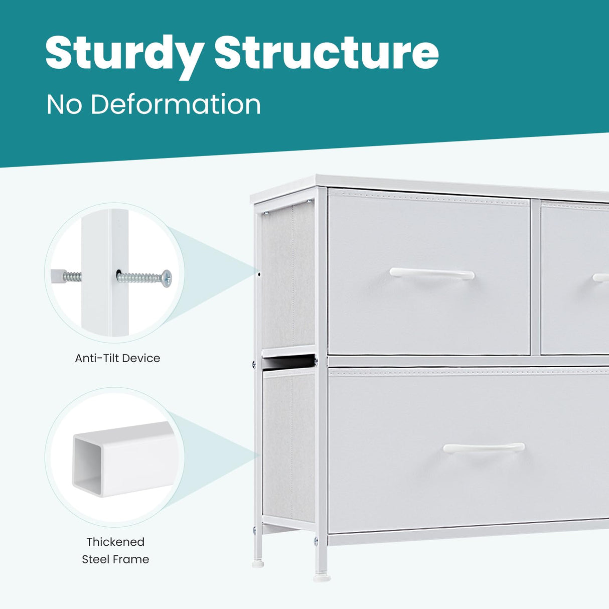OLIXIS Dresser for Bedroom with 5 Drawers, Wide Chest of Drawers, Fabric Bedroom Dresser with Drawer Organizers, Storage Organizer Unit with Fabric Bins for Closet, Living Room, Hallway, Classic White OLIXIS