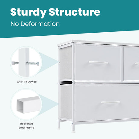 OLIXIS Dresser for Bedroom with 5 Drawers, Wide Chest of Drawers, Fabric Bedroom Dresser with Drawer Organizers, Storage Organizer Unit with Fabric Bins for Closet, Living Room, Hallway, Classic White OLIXIS