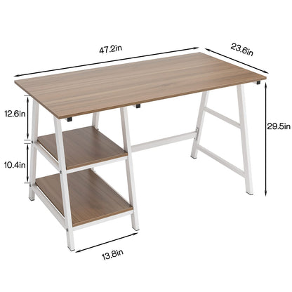 SogesHome 47-Inch Oak Trestle Computer Desk with Shelves for Home Office Use