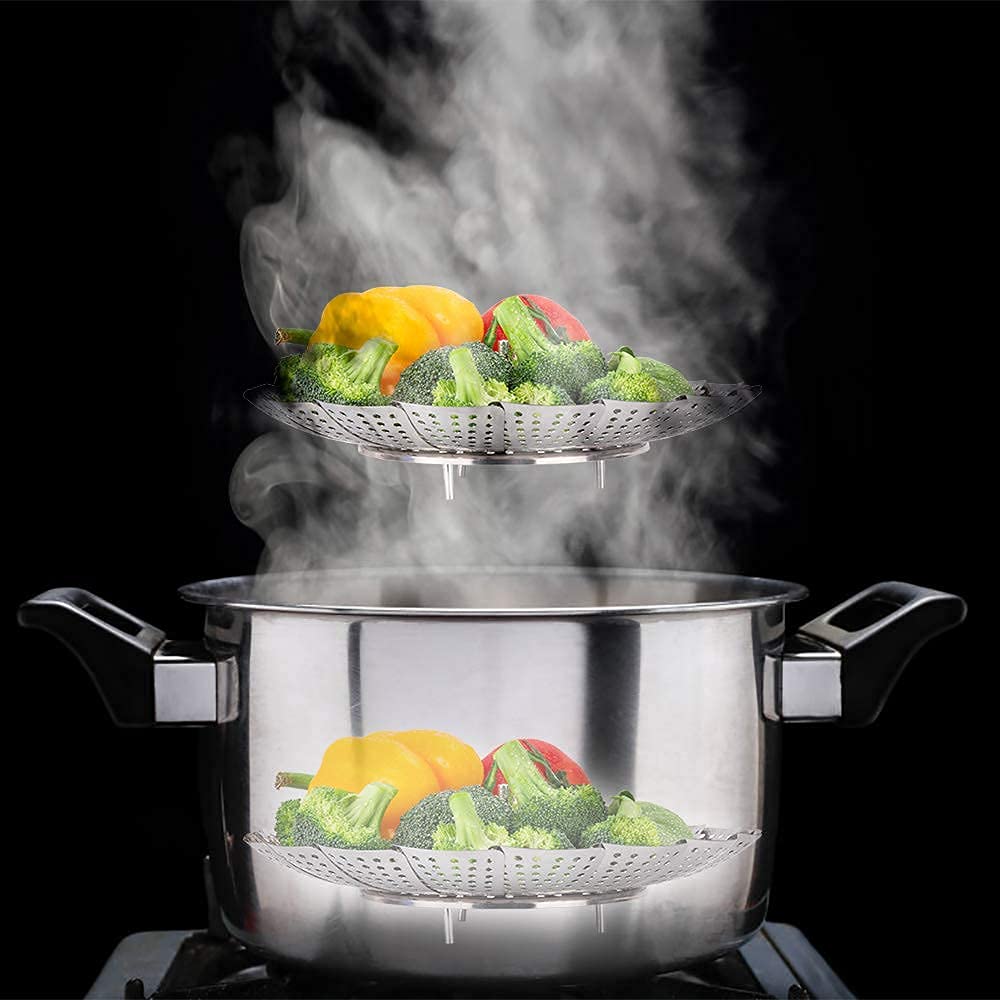 Vegetable Steamer Basket, Premium Stainless Steel Veggie Steamer Basket - Folding Expandable Steamers to Fits Various Size Pot Small by SAYFINE (5.4" to 9.2") SAYFINE