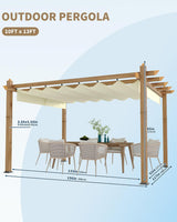 IDEALHOUSE Patio Pergola, Outdoor Patio Gazebo with Retractable Sun Shade, Metal Pergola Shelter for Backyard Deck Garden (Wood-Grain, 10 x 13 FT) IDEALHOUSE