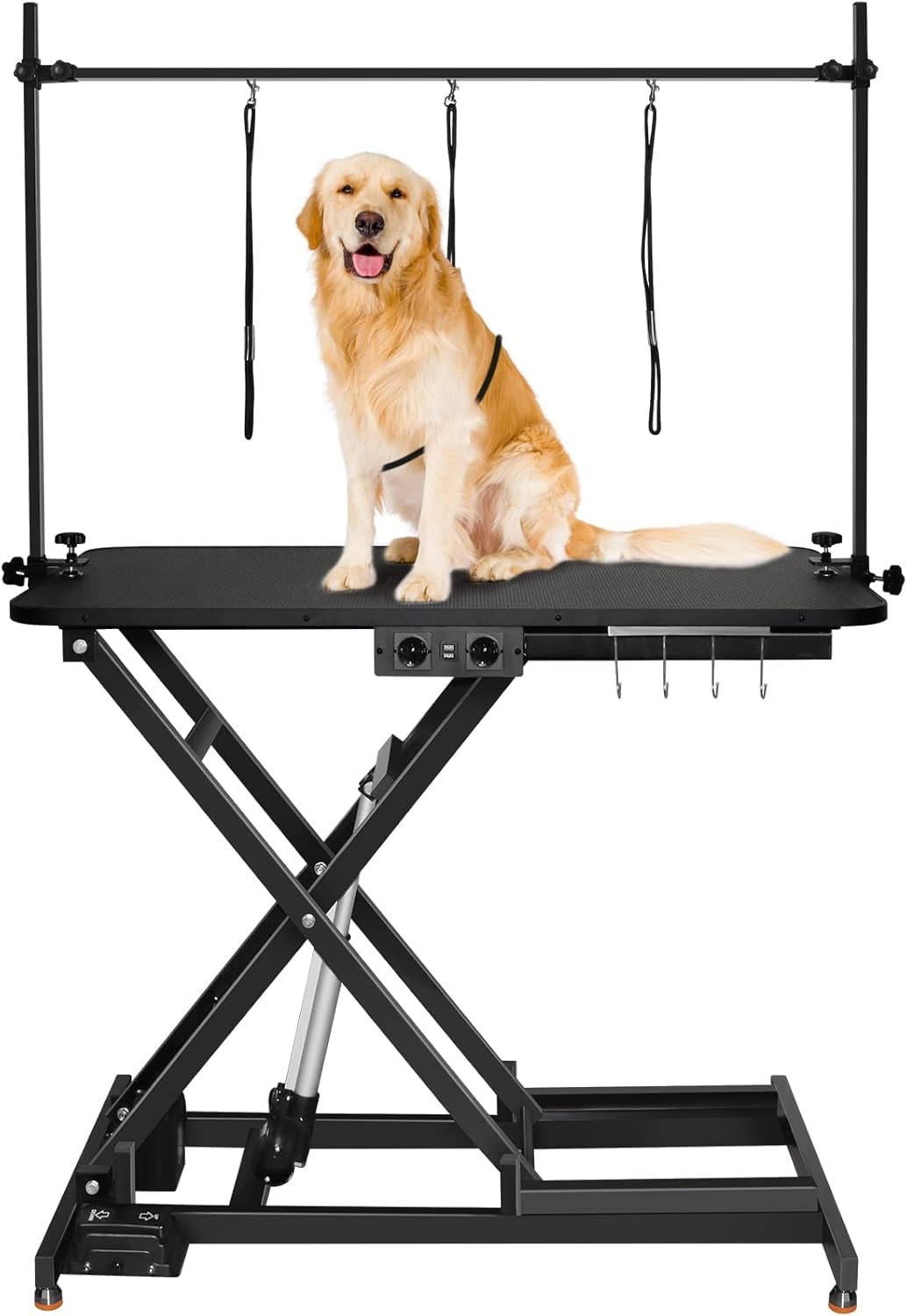 Kalolary Electric Pet Grooming Table for Large Dogs, Heavy Duty Professional X Lift Dog Grooming Table with Anti-Static Non-Slip Rubber Tabletop, 3 Nooses & Clamps & Arms, Black Kalolary