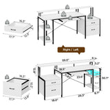 Rolanstar Computer Desk 59" with File Drawer, Gaming Desk with LED Light & Power Outlets, Home Office Desk with File Cabinet & Storage Shelves, with Monitor Stand & Keyboard Tray, White Rolanstar
