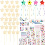 92 Pcs Unfinished Star Princess Fairy Wands Kit Make Your Own Princess Wand DIY Art Craft Magical Wand Include 36 Star Wooden Fairy Wands 18 Gem Stickers 36 Ribbons 2 Markers for Kids Party Supplies Feradny