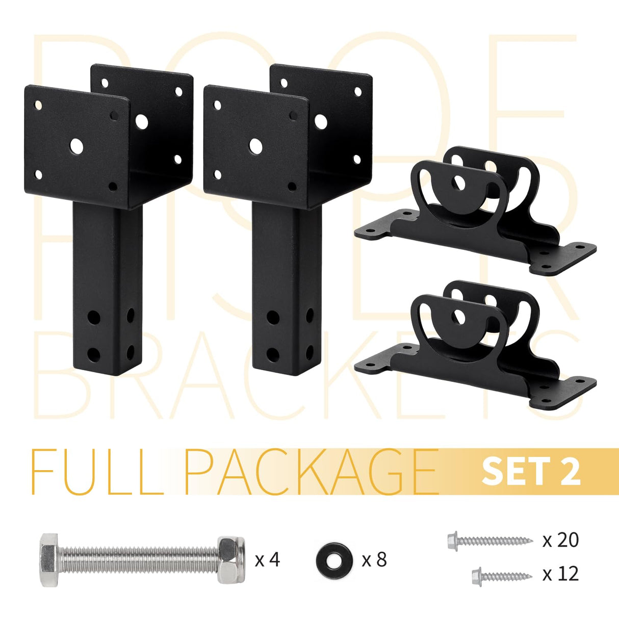 Heavy Duty Roof Riser Brackets Kit, Adjustable Roof Riser Beam Mount Brackets for Roof Pergola Gazebo (Black - Set 2) TPHUC