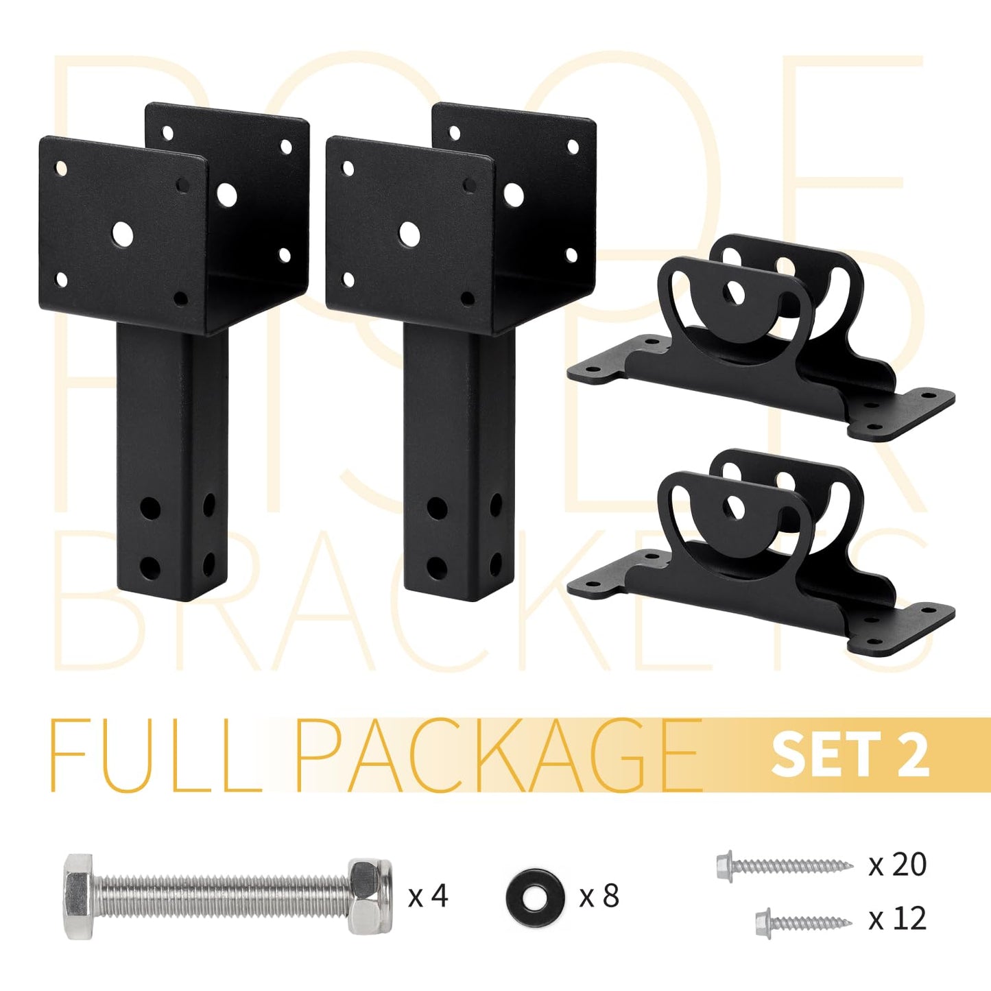 Heavy Duty Roof Riser Brackets Kit, Adjustable Roof Riser Beam Mount Brackets for Roof Pergola Gazebo (Black - Set 2) - WoodArtSupply