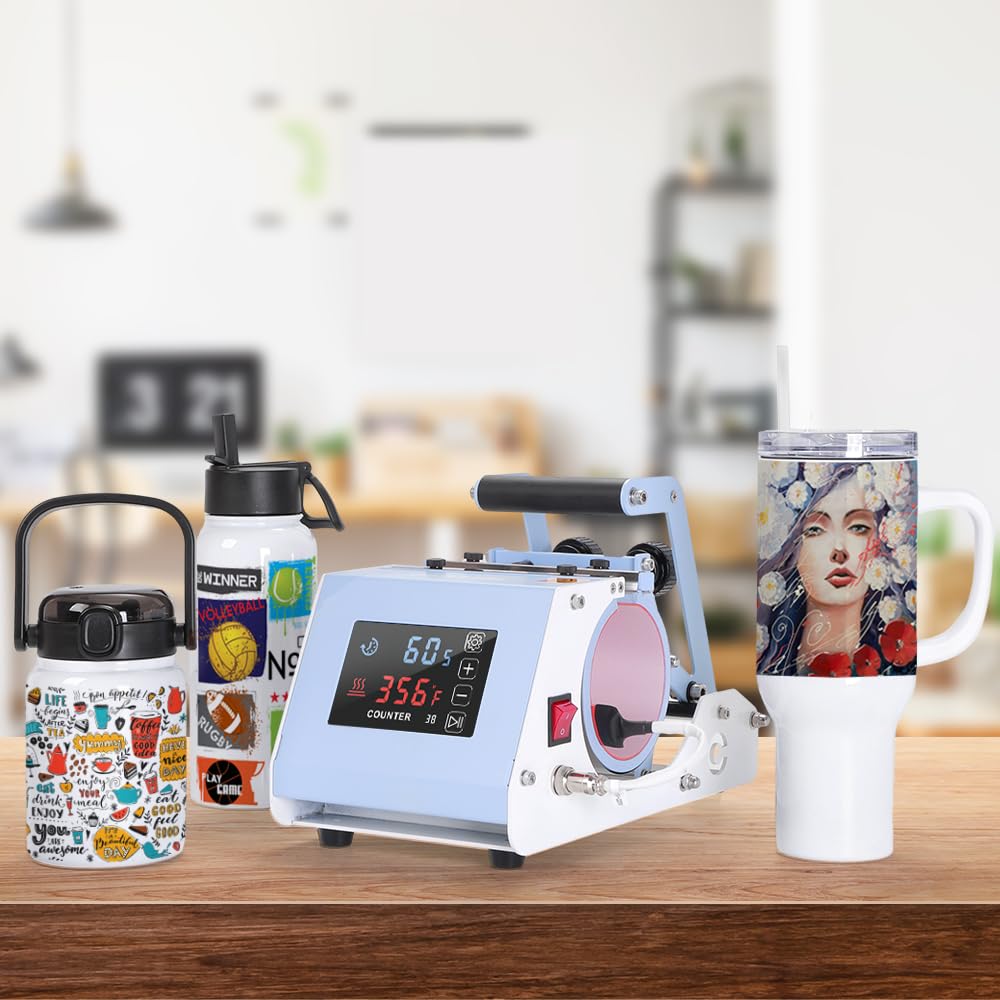 PYD Life 110 V Mini Max 40 OZ Tumbler Heat Press Machine Light Blue Mug Heat Press Touch Screen for 40 OZ Sublimation Tumbler with Handle Sublimation Printing PYD Life