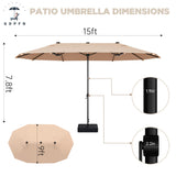 GDPFN 15FT Large Patio Umbrella with Base Included, Outdoor Deck Standing Umbrella with Crank Handle, Double-Side Rectangular Pool Umbrella for Outside, Market, Patio, Beige GDPFN