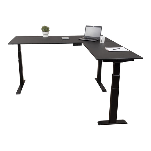 Stand Up Desk Store Triple Motor Electric L-Shaped Corner Standing Desk with EZ Assemble Frame (Black Frame/Black Top, 71" W x 71" D) - WoodArtSupply