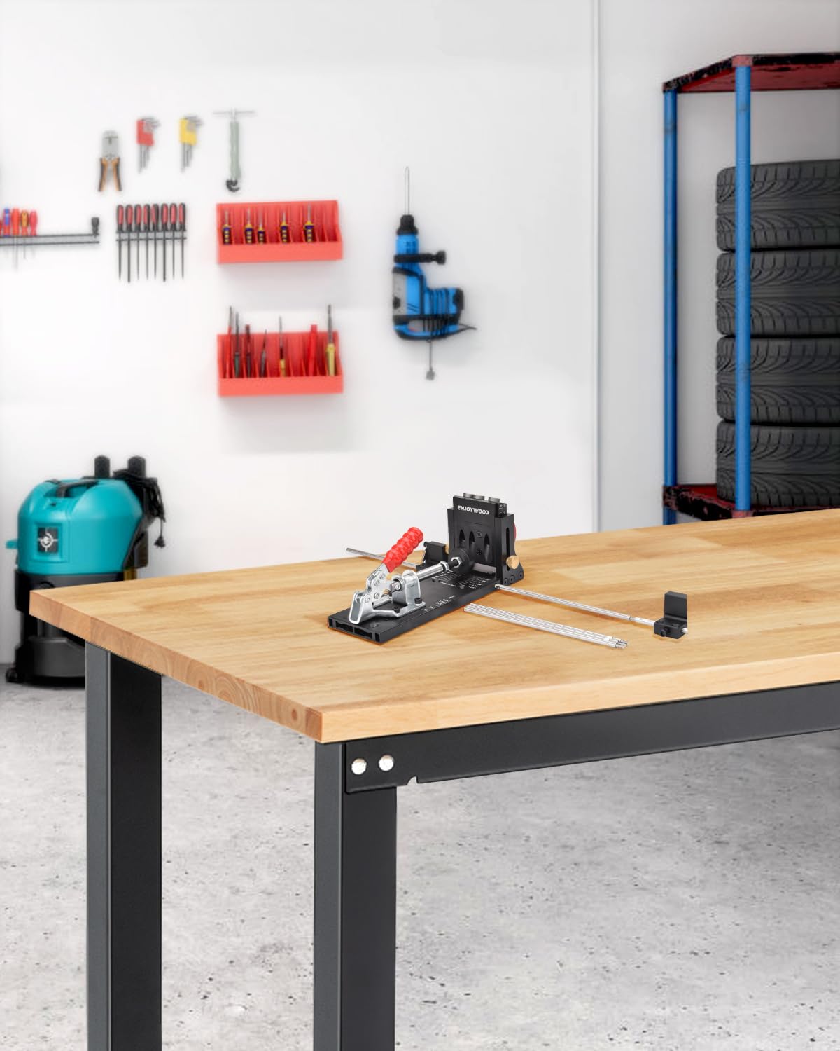 ENJOYWOOD Work Bench 42.5 Inch Workbench for Garage Heavy Duty Rubberwood Tabletop Work Table for Cutting Wood Shop Home Office Electronic Woodworking ENJOYWOOD