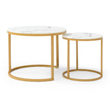 Faux Marble Top Nesting Coffee Tables End Table, Sofa Side Table Set of 2 for Living Room Bedroom Balcony, Stacking Coffee Table with Golden Frame Sirearx