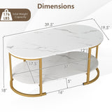 Giantex 2-Tier Coffee Table, Oval Center Table with Faux Marble Top & Open Storage Shelf, Modern Accent Table with Heavy Duty Metal Frame, Oval Coffee Tables for Living Room, White and Gold Giantex