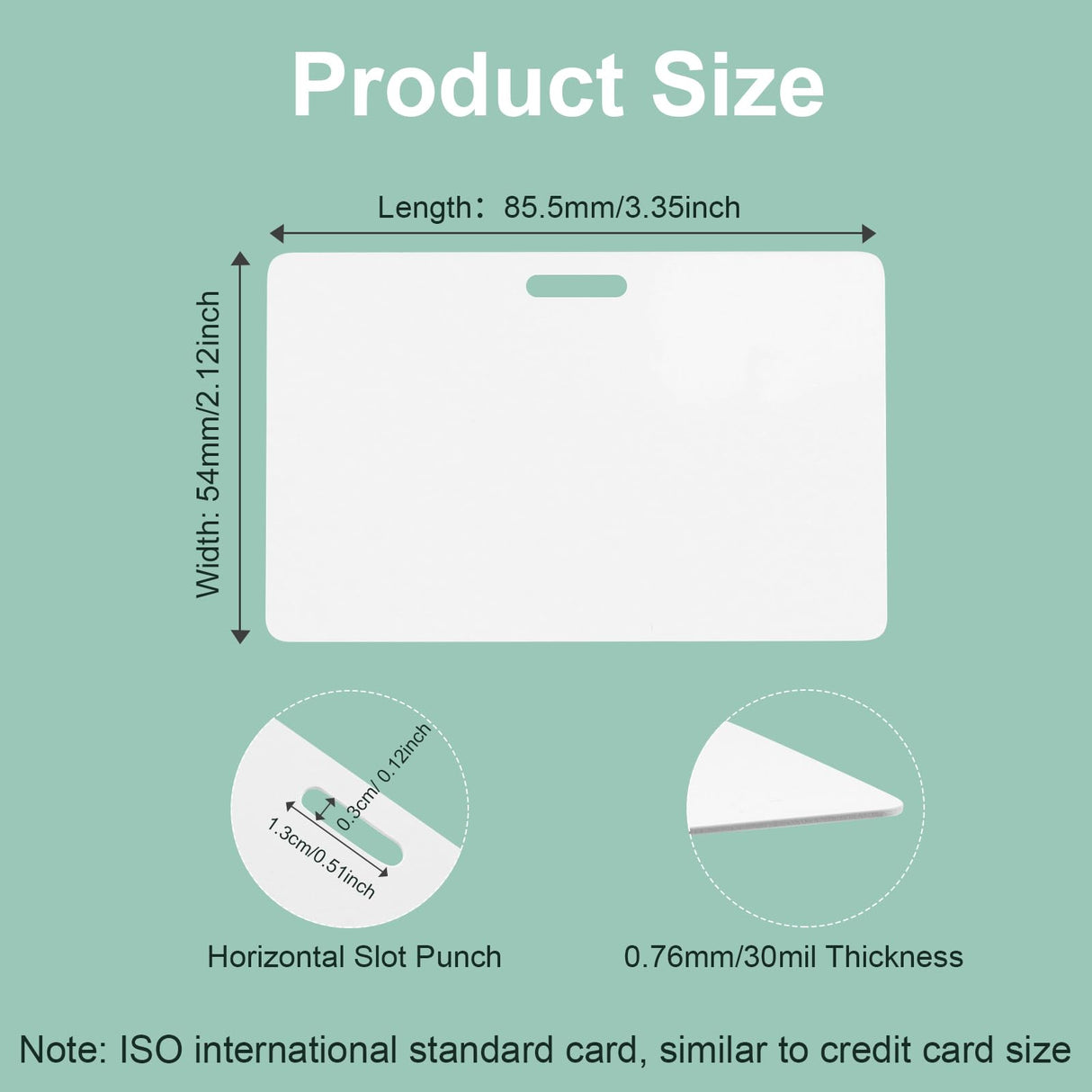 100 Pack Premium Blank PVC Cards with Slot Punch on Long Side - Horizontal Slot Punch Blank ID Cards- CAETOUNG CR80 30 Mil Graphic Quality White Plastic Cards for Photo ID Badge Printers CAETOUNG
