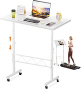 COMHOMA Small Standing Desk Adjustable Height & Tiltable Tabletop, Mobile Stand Up Desk for Laptop, Portable Computer Table for Home Office Work and Walking Pad Treadmill, Height 30.7"-46.4", White COMHOMA