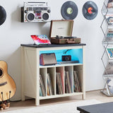 Joaxswe Large Record Player Stand with Charging Station & LED Lights, Vinyl Records Storage Holder Cabinet Holds up to 230 Albums, Turntable Stand for Music Room, Bedroom, Living Room, Office (White) Joaxswe