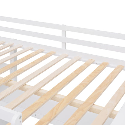 Full Size Solid Wood Loft Bed with Desk, Storage Drawers, and Safety Guardrails - White - WoodArtSupply