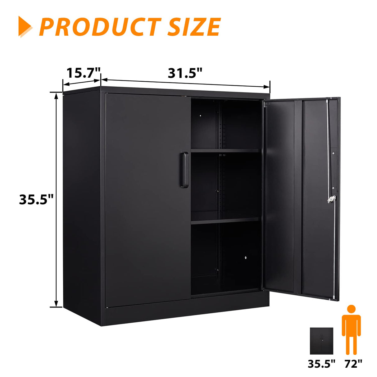 Anxxsu Metal Storage Cabinet, Lockable Steel Storage Cabinet with 2 Doors and Shelves, Metal Cabinet with Lock, Small Locking Cabinet for Home Office (Black) Anxxsu