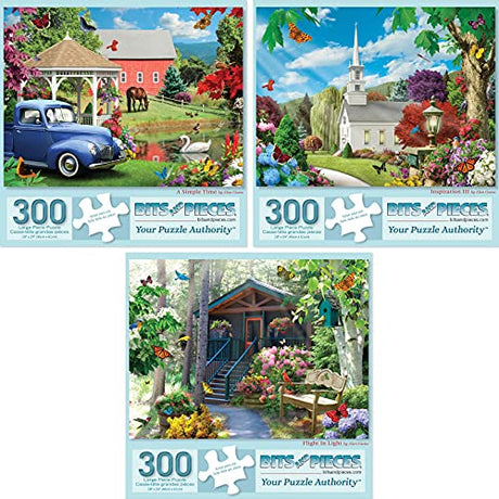 Bits and Pieces Set of 3 Jigsaw Puzzles 300 Pieces - Rustic America Bits and Pieces