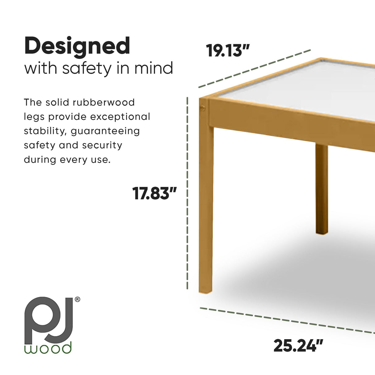 PJ Wood 3 Piece Solid Rubberwood Table and Chairs Set with Natural Finish, Rounded Edges and Corners, and Wipeable Dry Erase Surface PJ Wood