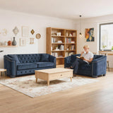 Sectional Couch for Living Room, Luxury 2 Piece Chesterfield Velvet Sofa Set 77" 3-Seater + 59" Loveseat, Modern Tufted Upholstery with Nailhead Arms and 4 Cushions for Office & Coffee Bars, Black BUIORD