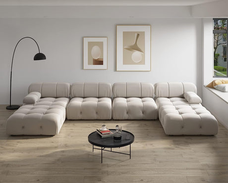 JACH 138" Modular Sectional Couch, U-Shaped Minimalist Velvet Sofas with Chaise Ottomans, Convertible Modern Deep 6-Seat Sofas Furniture for Living Room, Apartment (Beige) JACH