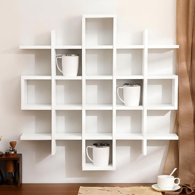 Suzile Oversize Coffee Mug Display Rack Wooden Display Shelves Rustic Wooden Floating Curio Shelf Travel Wall Mounted Coffee Mug Rack Holder Shadow Box Shelf(5.1x5.1x3in,White)