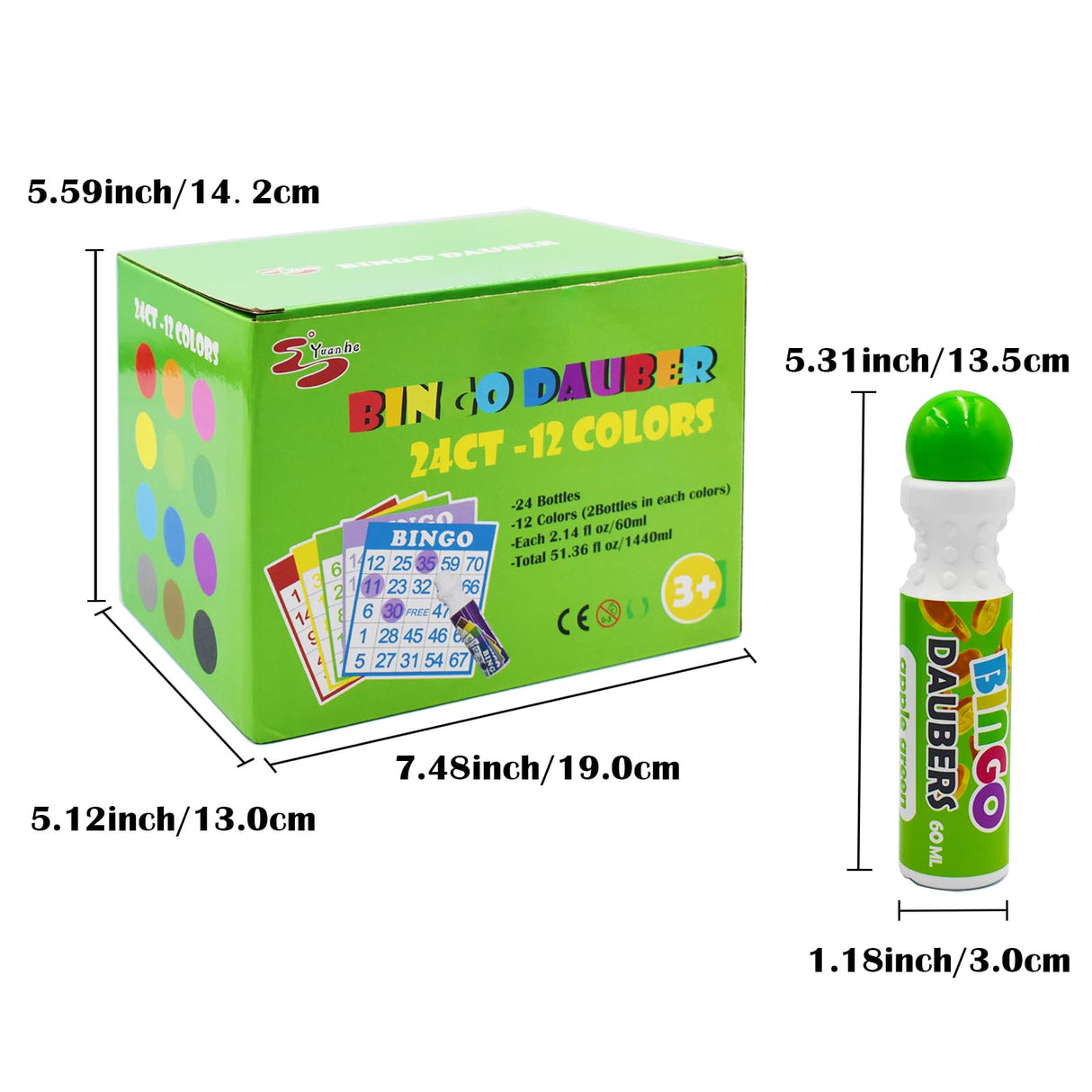 Yuanhe Bingo Daubers Dot Markers - Mixed Colors Set of 24 Pack-12Colors Yuanhe