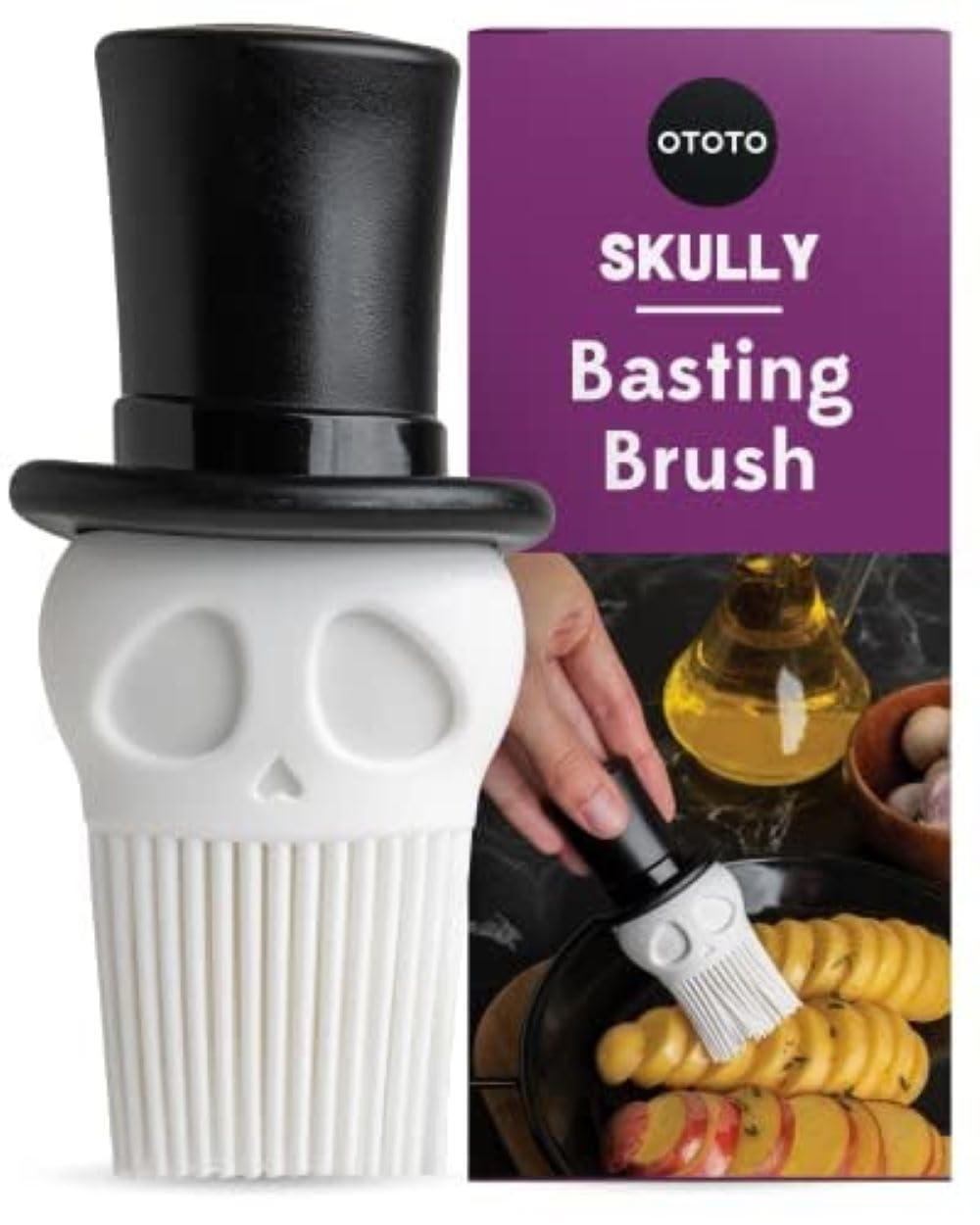 OTOTO Skully Basting Brush - Food Basting Brush for Cooking, Halloween Gifts, Gothic Kitchen Brush, Spooky Gifts, Skull Kitchen Accessories OTOTO