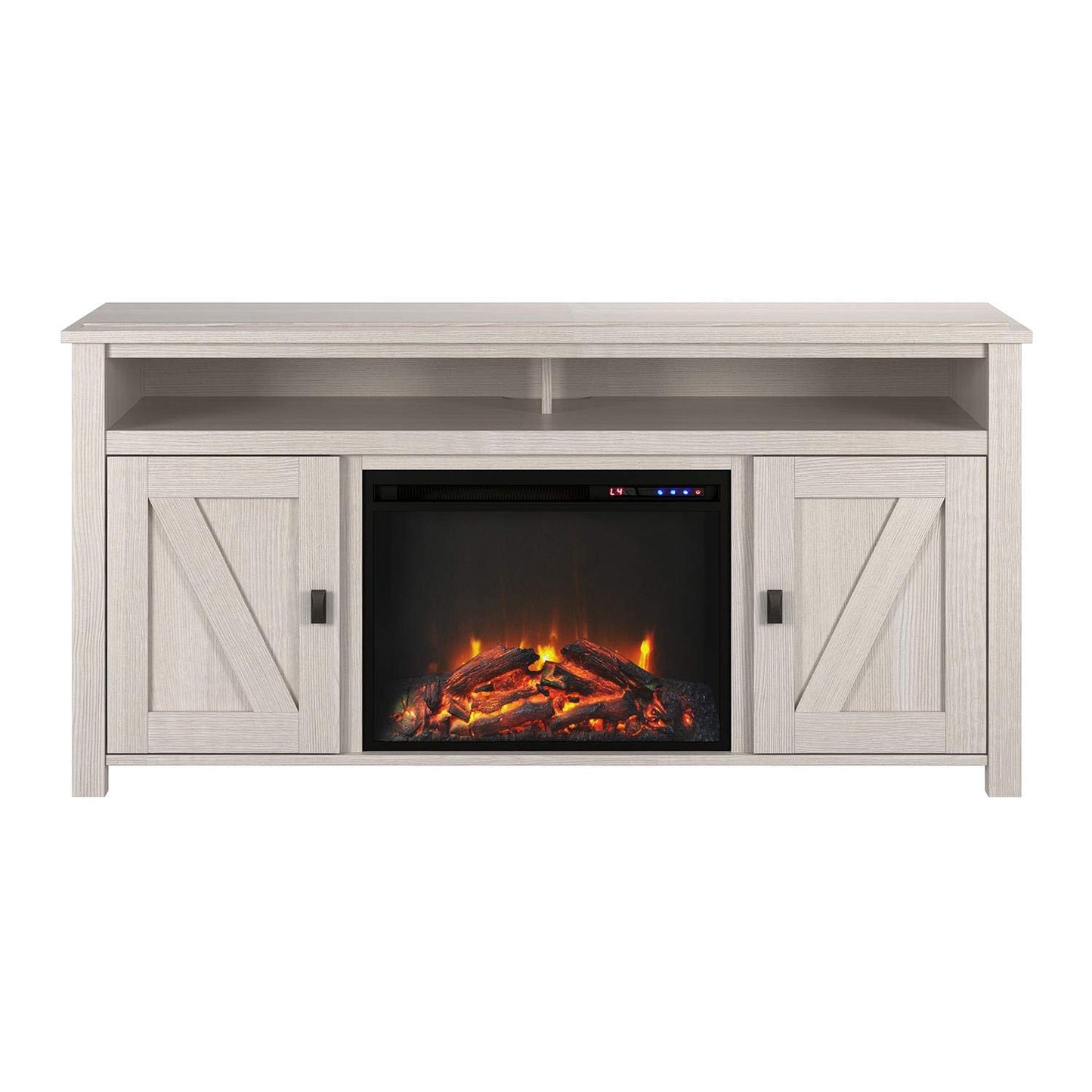 Ameriwood Home Farmington Electric Fireplace Console 60", Pine TV Stand, Ivory Oak