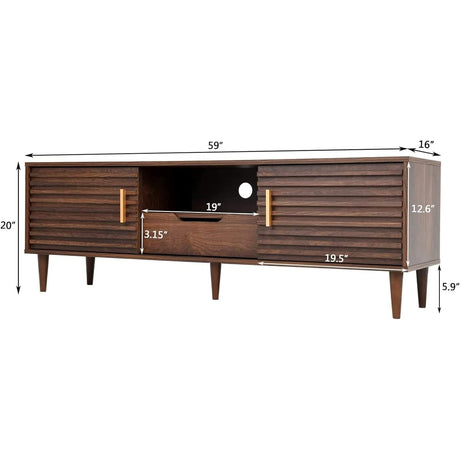 Whalefall Mid Century TV Stand for 65+ Inch TV, Entertainment Center with Sliding Door, Drawer, Storage Shelves, Mid Century Modern Media TV Console, Boho Television Stand for Living Room (59",Brown) Whalefall