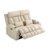 CALIVIA Wall Hugger Power Reclining Loveseat with Manual Adjustable Headrests, Electric Recliner Sofa with USB/Type-C Ports, Cup Holders – Perfect for RV and Small Spaces (Beige) CALIVIA