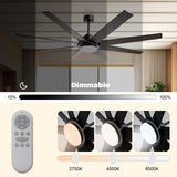 72 inch Large Ceiling Fans with Lights and Remote, Industrial Ceiling Fan Reversible Quiet DC Motor, 6 Speed 3 CCT Dimiable, Modern Ceiling Fan for Living Room Farmhouse Patios Outdoor Gazebo Black BrilMaison