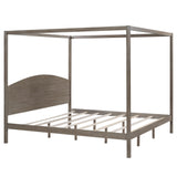 jurmiture King Size Canopy Bed with Support Legs, Solid Wood 4 Post Canopy Platform Bed Frame for Kids Teens Adults, No Box Spring Needed, Brown Wash jurmiture