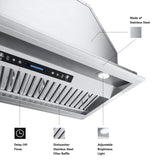 IKTCH 36 inch Built-in/Insert Range Hood 900 CFM, Ducted/Ductless Convertible Duct, Stainless Steel Kitchen Vent Hood with 2 Pcs Adjustable Lights and 3 Pcs Baffle Filters with Handlebar(IKB02-36'') IKTCH