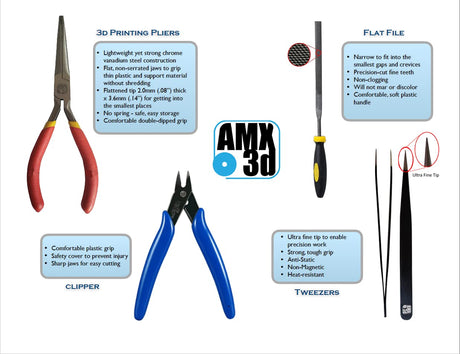 AMX3d Economy 3D Printer Tool Kit - All The 3D Printing Tools & Accessories Needed to Remove, Clean & Finish 3D Prints for Adhesion Print Removal Print Clean-Up and 3D Printer Maintenance AMX3d
