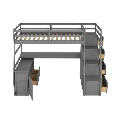 CKLMMC Multifunctional Twin Loft Bed with Storage Drawers, Desk, and Shelving – Grey - WoodArtSupply