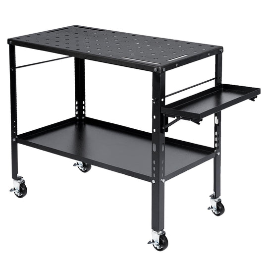 LotFun 36”×19” Welding Table 1200LBS Load Capacity, Welding Cart with 5/8" Holes, Portable Work Table with Brakeable Castors, Extra Middle Shelf & Foldable Side Shelf for Convenient Storage - WoodArtSupply