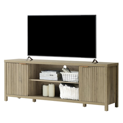 OAKHAM HOME Fluted TV Stands for Living Room, Heavy Duty Entertainment Center with Storage, Mid Century Modern Television Stands for 60/65/70/75 TV, Oxford Media TV Console (Large,Sunwashed Ash Oak)